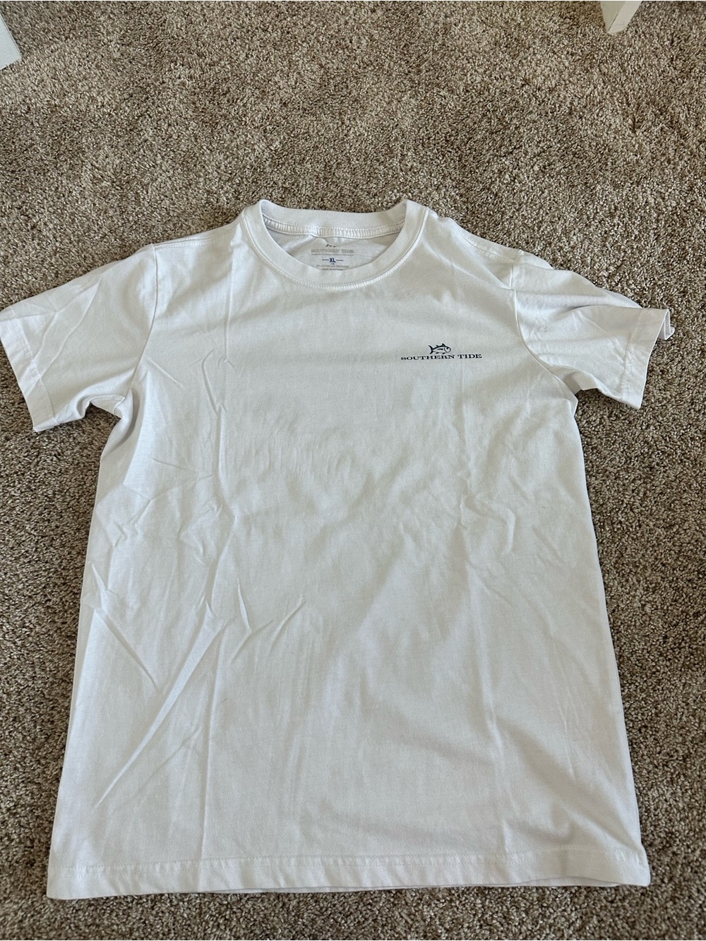 Southern Tide White Short Sleeve Logo Tee with Navy Accent